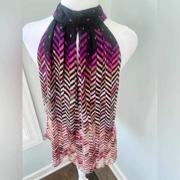 White House Black Market Tops - White House Black Market Black and Pink Chevron Blouse